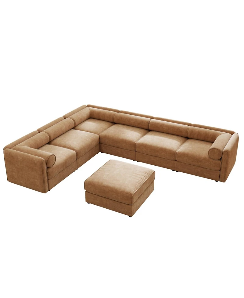 Streamdale Furniture Modern 6-Piece Modular Sectional Sofa with Storage - Camel Chenille