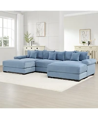 Streamdale Furniture 130" Oversized Cloud Modular Sectional Couch, Premium Corduroy, 3-Seater, Blue