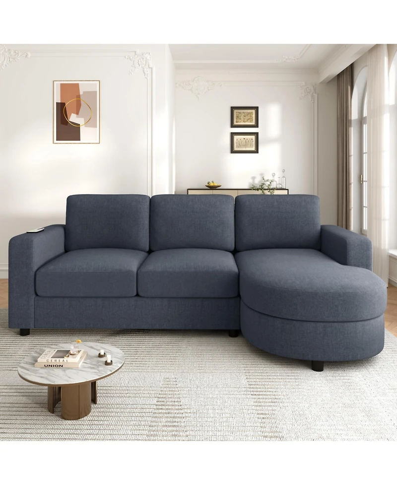 Streamdale Furniture Modern L-shaped Sofa Couch with Curved Chaise, Usb & Storage, Blue