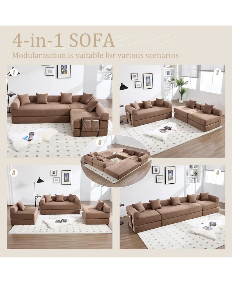 Streamdale Furniture Streamdale Convertible Folding Sofa Bed with Pillow Back Handrail, Cloud Corduroy Mattress Sofa