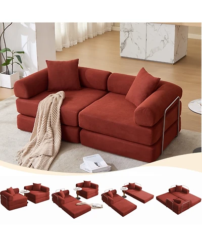Streamdale Furniture Modular Sofa Bed for Apartment, Convertible Sofa Bed, Corduroy, Ancora Red