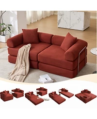 Streamdale Furniture Modular Sofa Bed for Apartment, Convertible Sofa Bed, Corduroy, Ancora Red
