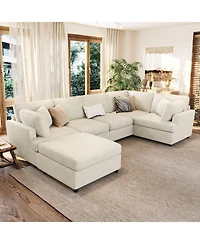 Streamdale Furniture U-Shaped Sectional Sofa with Movable Ottoman, 6-Piece Chenille Set