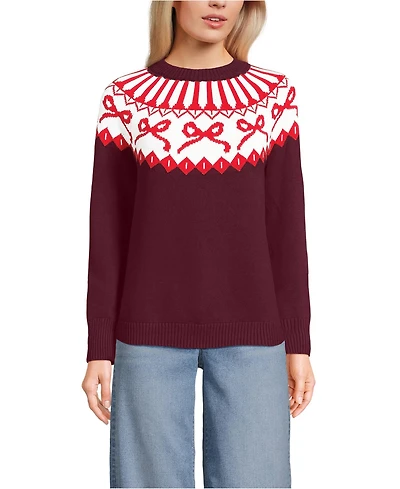 Lands' End Women's Drifter Jacquard Raglan Crew Neck Sweater