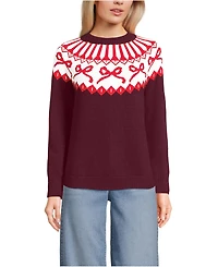Lands' End Women's Drifter Jacquard Raglan Crew Neck Sweater