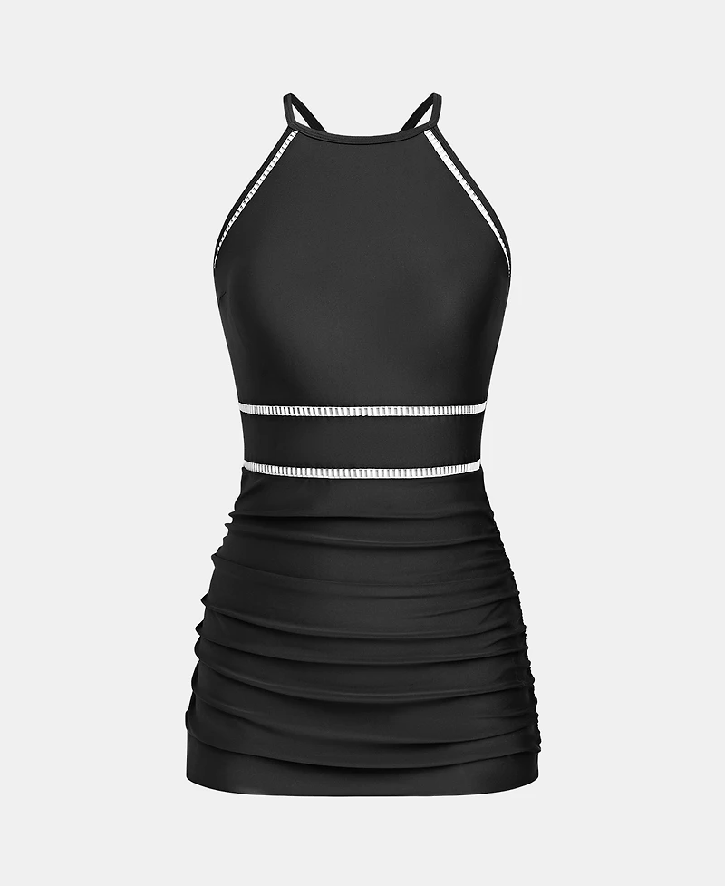 Cupshe Women's Mock Neck Sporty Crisscross Straps One Piece Swim Dress