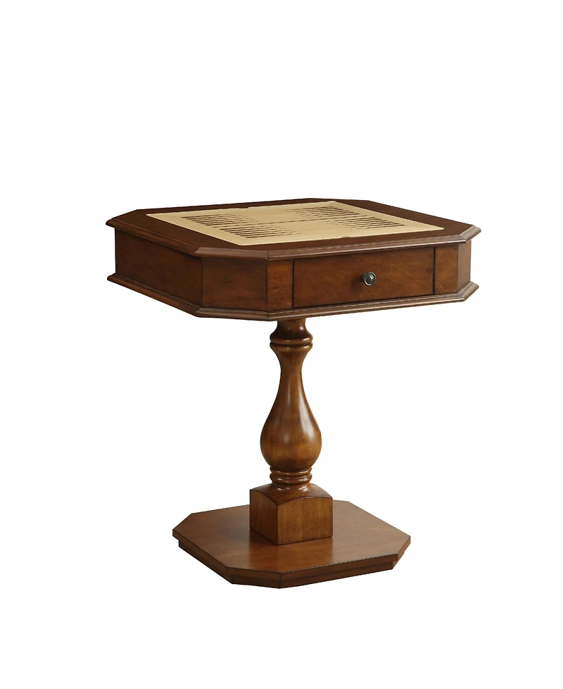 Flynama 20" Cherry-Finish Reversible Game Table with 3-in-1 Chess, Checkers & Backgammon Tray and Storage Drawers