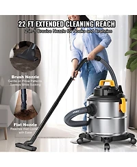 Ecooso Powerful Suction Stainless Steel Wet Dry Vacuum Cleaner, 5.5-Gallon 6.5 Peak Hp