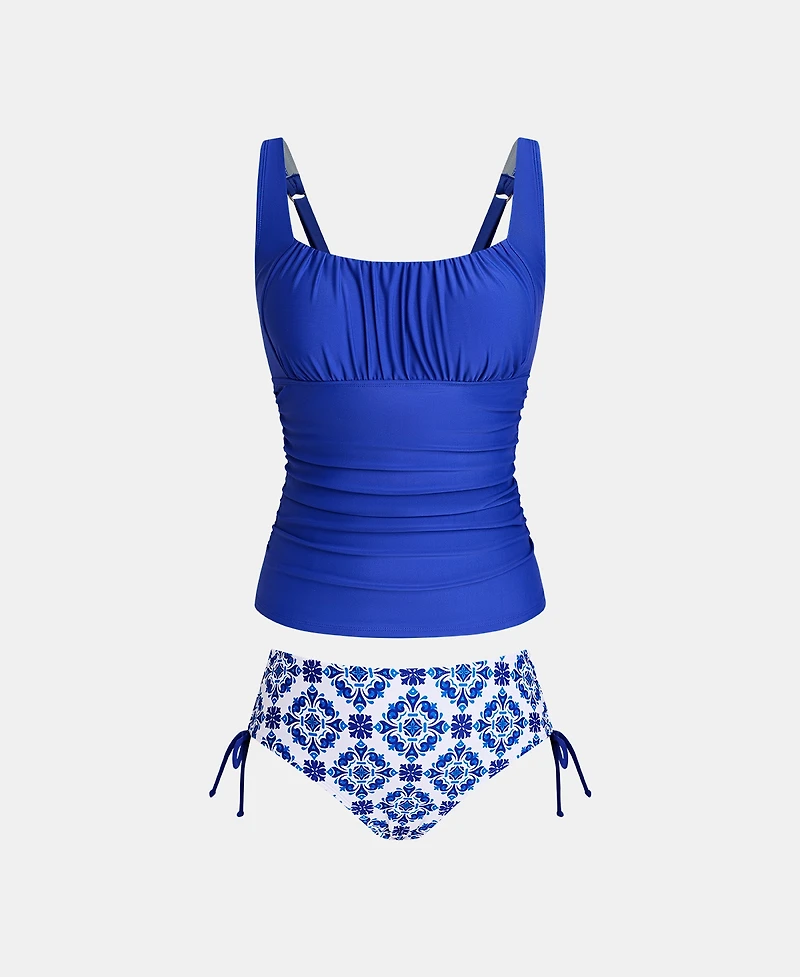 Cupshe Women's Square Neck Ruching Side Drawstring Tankini Sets