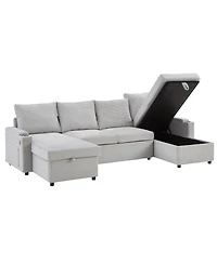 Streamdale Furniture Convertible U-Shaped Sectional Sofa with Storage, Cup Holders & Usb Ports, Black