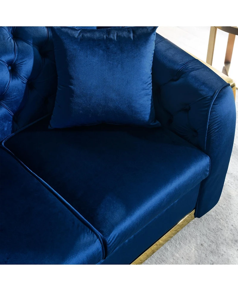 Streamdale Luxury Velvet Chesterfield Sofa Set, Tufted 3 Seat Couch with Gold Stainless, Navy Blue