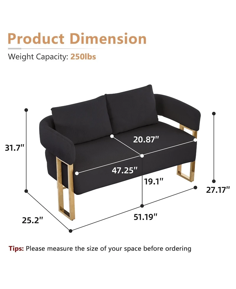 Streamdale Furniture Modern Teddy Fleece Upholstered Chair with Gold Metal Legs in Black