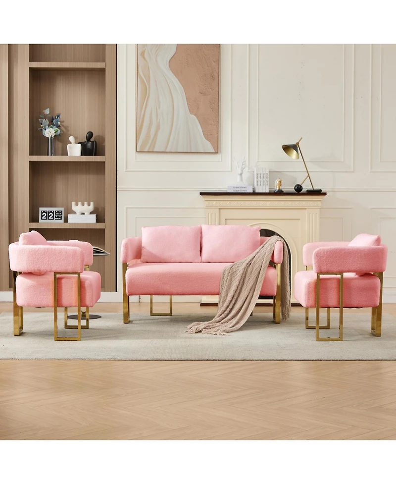 Streamdale Modern Teddy Fleece Chair with Gold Legs, Pink