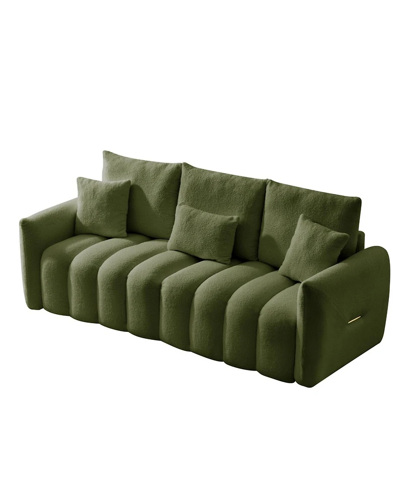 Streamdale Furniture 78" Teddy Fabric Sofa with 3 Pillows & Cushions, Solid Wood Frame, Oversized Chair