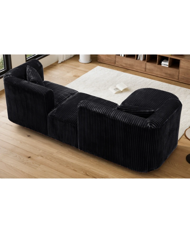Streamdale Furniture Luxury Modern Curved Corduroy Sectional Sofa, Minimalist Comfy Fluffy Couches, Black