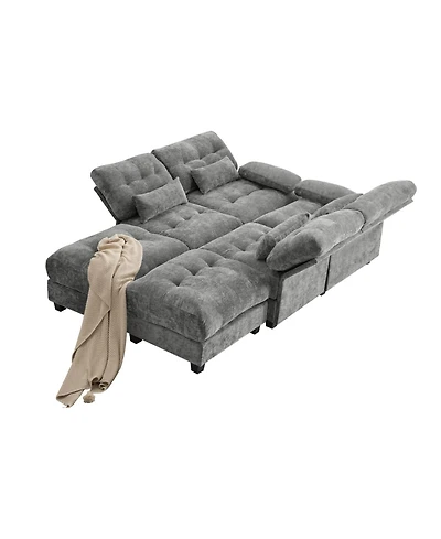 Streamdale Furniture Streamdale 119" 4-Seater Sofa w/ 2 Ottomans, Adj. Backrest, 350lb/Seat, Chenille