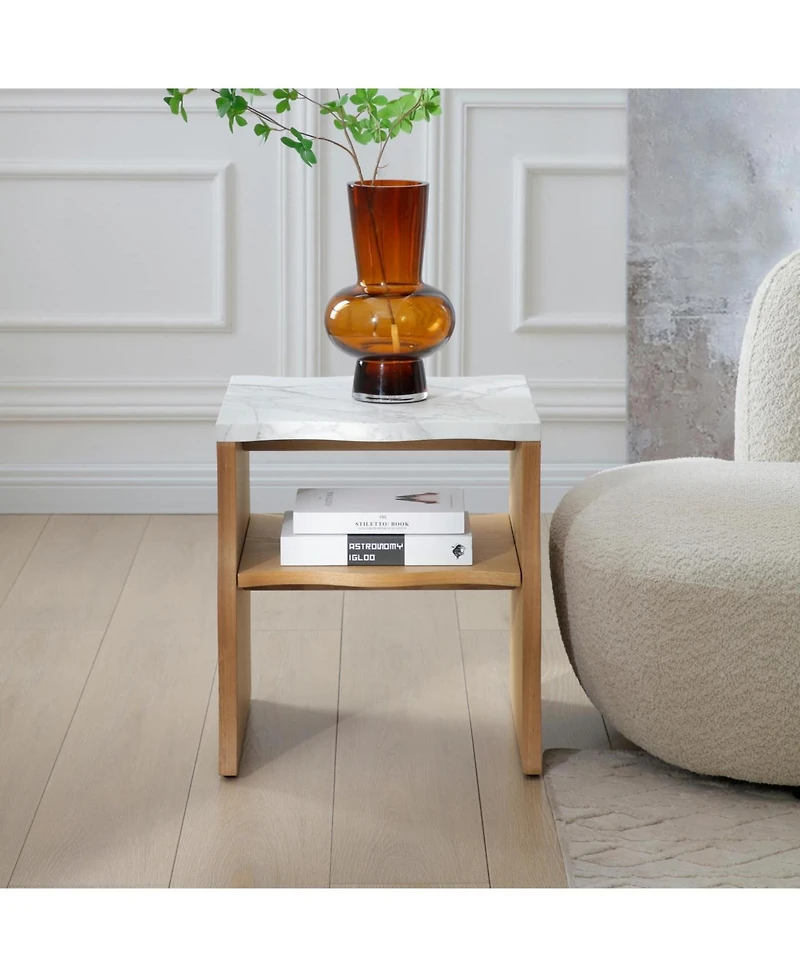 Streamdale Furniture Streamdale Whisper of Waves Modern End Table w/ Storage Shelf - Natural Wood