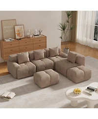 Streamdale Furniture U-Shaped Sleeper Sectional Sofa, 6-Piece Modular Couch with Ottomans & Pillows, Taupe
