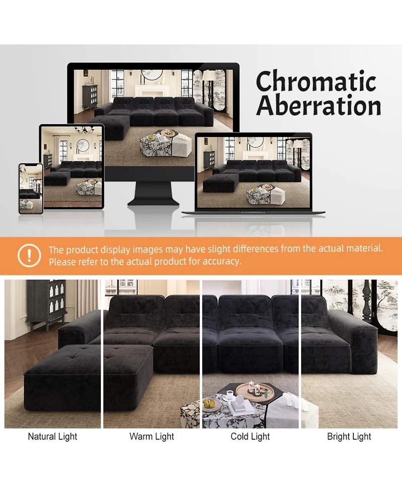 Streamdale Furniture 143.7" Modular Sectional Sofa Set with Removable Ottoman & Chair
