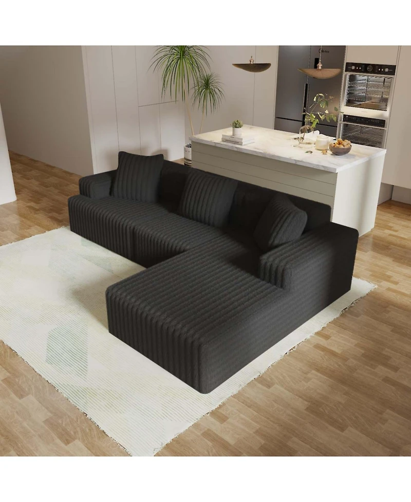 Streamdale Furniture Comfy Corduroy Compression Sectional Couch with Chaise, Black Sofas