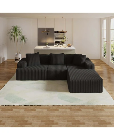 Streamdale Furniture Comfy Corduroy Compression Sectional Couch with Chaise, Black Sofas