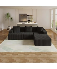 Streamdale Furniture Comfy Corduroy Compression Sectional Couch with Chaise, Black Sofas