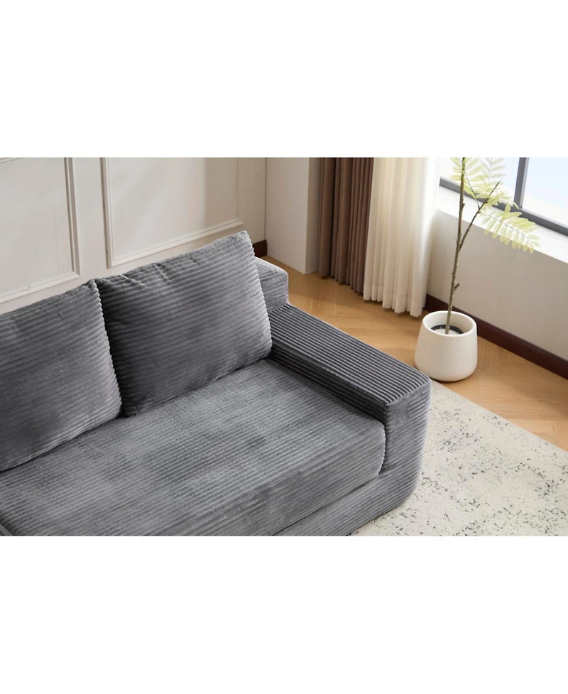 Streamdale Furniture Streamdale Dark Grey Corduroy Loveseat Sofa Bed with Reversible Cushions