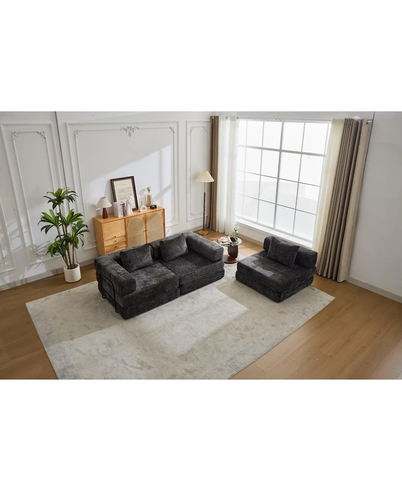 Streamdale Furniture Compression Sofa, Convertible Floor Sofa Bed, Modular Sectional, Black