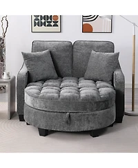 Streamdale Furniture Grey two-seater sofa with chaise, storage footrest, and two pillows