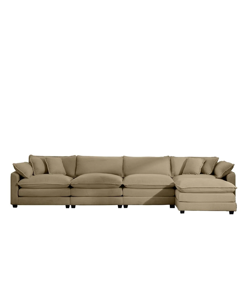 Streamdale Furniture Corduroy Sofa - Modern Upholstered 4 Seater with Footstool & Pillows