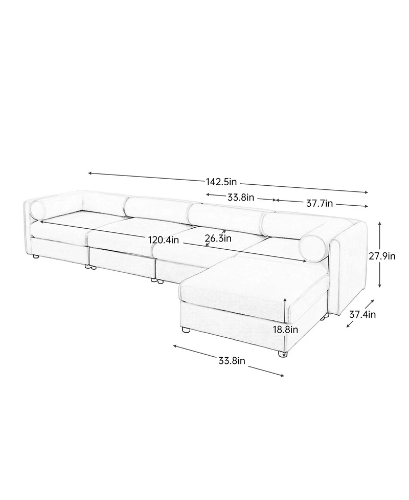 Streamdale Furniture Streamdale Modular L-Shaped Blue 4-Seat Sofa with Storage & Deep Seating