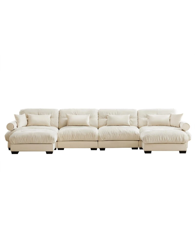 Streamdale Furniture U-Shaped Sectional Sofa Cloud Couch with Movable Ottomans, Convertible 4 Seater