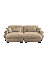 Streamdale Camel Oversized Modern Velvet Two-Seater Sofa with Ottoman and Pillows