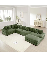 Streamdale Oversized Cloud Modular Sectional Couch with Ottoman, Green