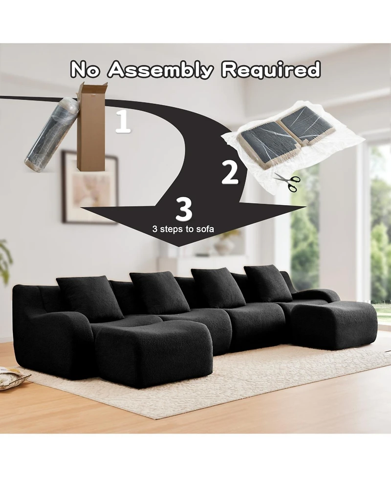 Streamdale Furniture Streamdale U-Shaped Boneless Sofa, Teddy Fabric, No Assembly, Black