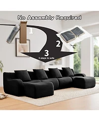 Streamdale Furniture Streamdale U-Shaped Boneless Sofa, Teddy Fabric, No Assembly, Black