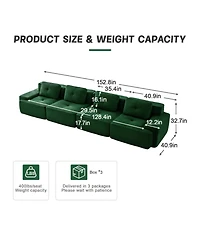 Streamdale Modern Modular Sectional Sofa, Corduroy Fabric, 4-Seater Couch, Green