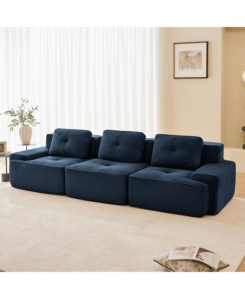 Streamdale Furniture Modern Modular Sectional Sofa, Corduroy Fabric, Oversized 3-Seater Couch, Blue