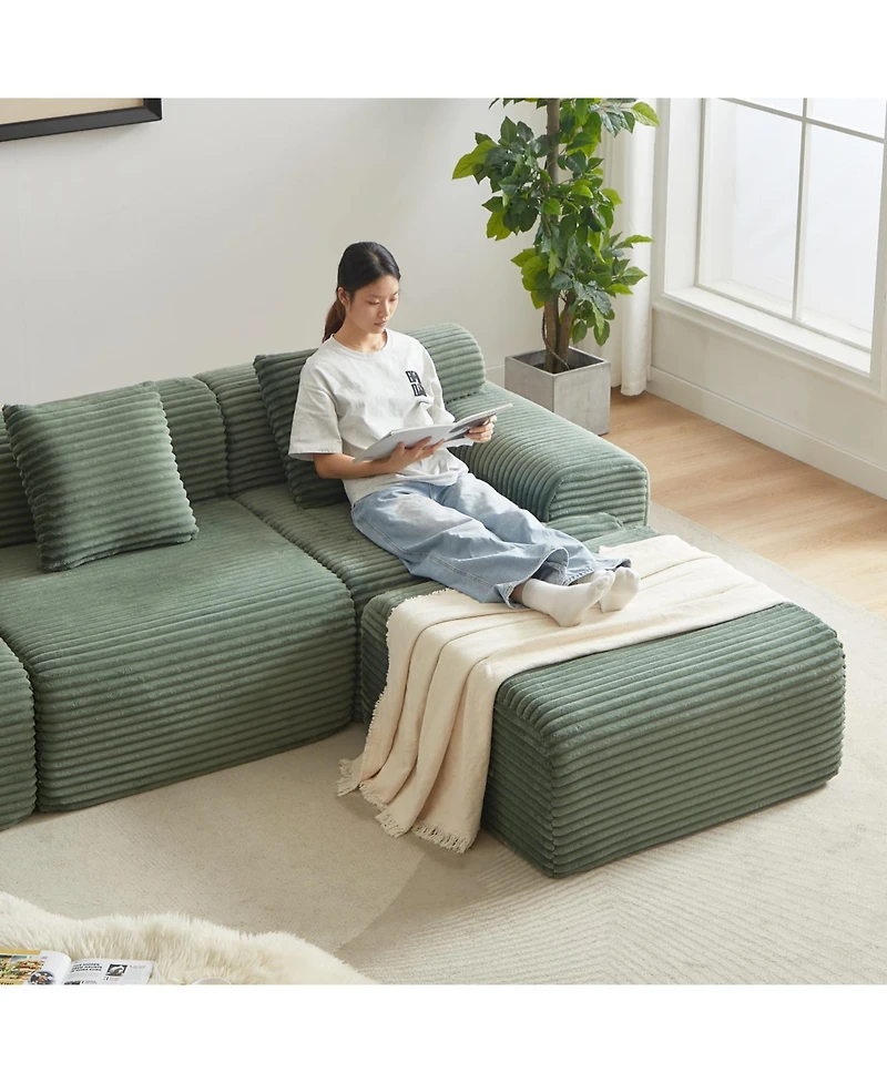 Streamdale 114-inch Corduroy Modular Sofa with Inlaid Design, 3 Pillows & 4 Configurable Modules.