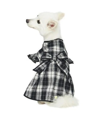 Dogs Cats Co. Soft Flannel Plaid Dog Dress With Velvet Bowties In Pink Size 14 X22
