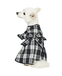 Dogs Cats Co. Soft Flannel Plaid Dog Dress With Velvet Bowties In Pink Size 14 X22