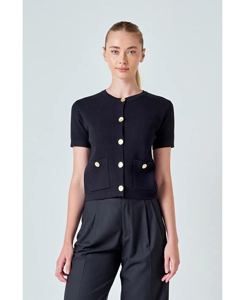 endless rose Women's Short Sleeve Button-Up Cardigan