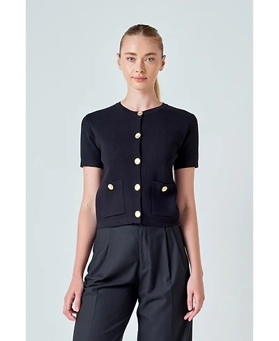 endless rose Women's Short Sleeve Button-Up Cardigan