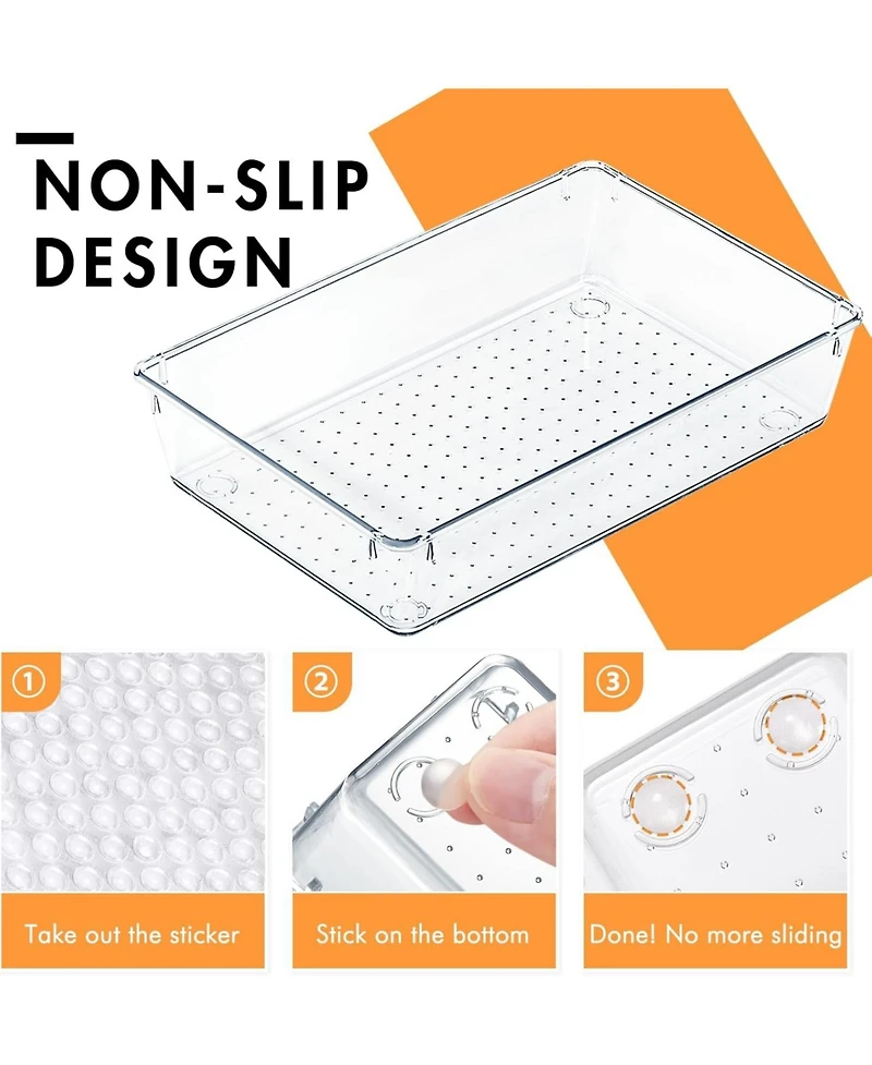 House Day Clear Plastic Drawer Organizers with Non-Slip Silicone Base for Makeup & Bathroom 6 Pack