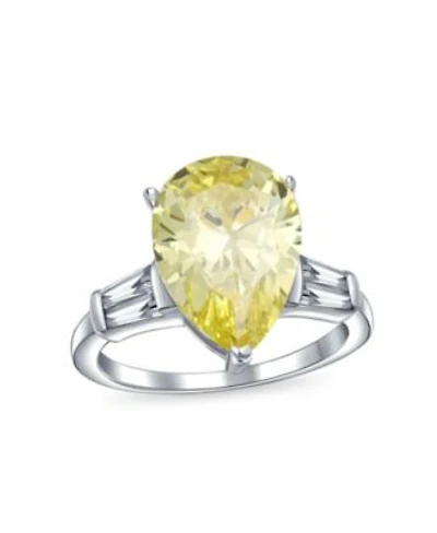 Bling Jewelry 7CT Yellow Pear-Shaped Cz Cubic Zirconia Statement Ring Baguette Side Stones Sterling Silver