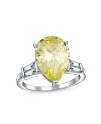 Bling Jewelry 7CT Yellow Pear-Shaped Cz Cubic Zirconia Statement Ring Baguette Side Stones Sterling Silver