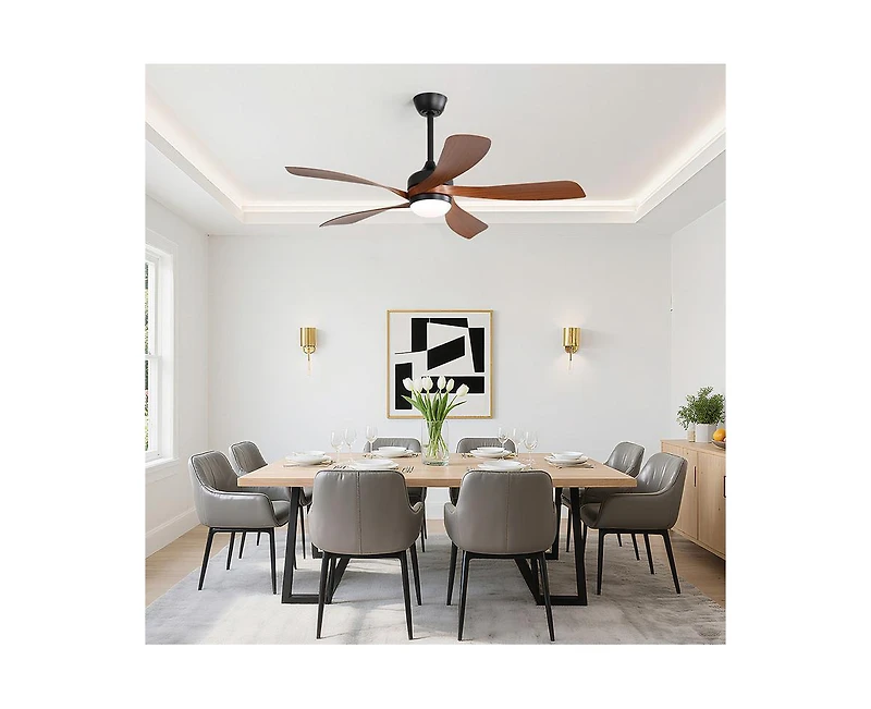 Sofucor 52-inch Modern Smart Standard Black 5-Blade Ceiling Fan with Remote Control and Led Light