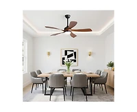Sofucor 52-inch Modern Smart Standard Black 5-Blade Ceiling Fan with Remote Control and Led Light