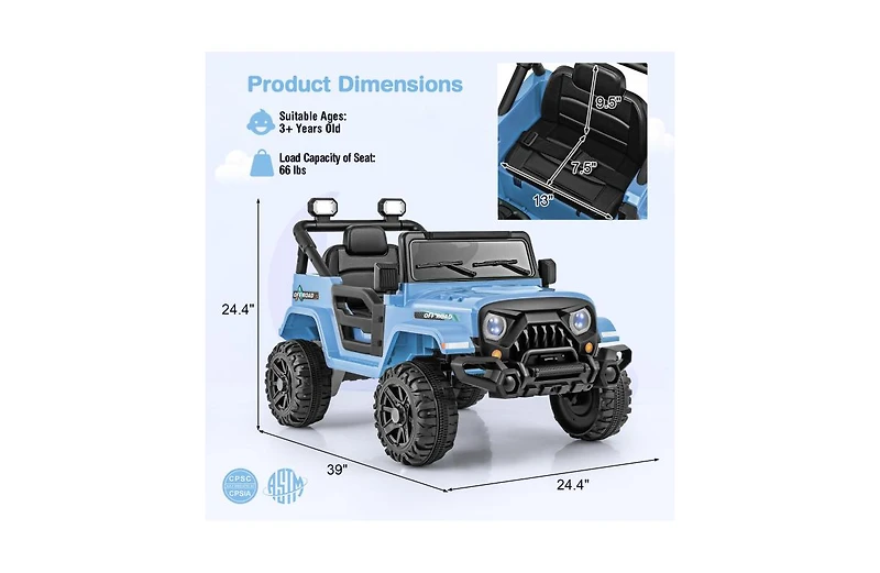 Hongge 12V Electric Ride-On Truck Car for Kids Ages 3+ with Remote Control - Navy