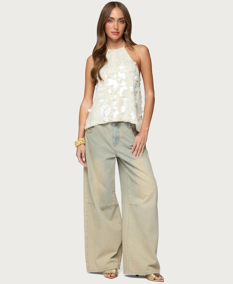 Edikted Women's Ellorie Backless Sequin Halter Top